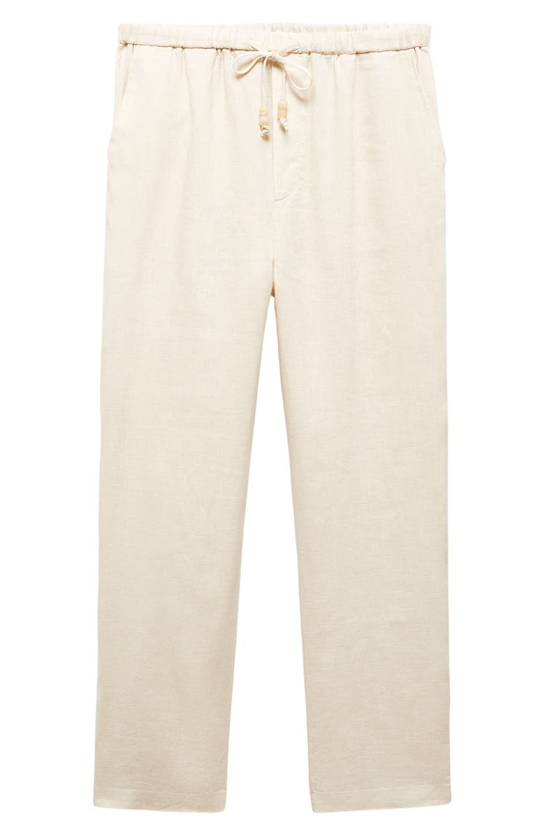 MANGO Elastic Waist Crop Straight Leg Linen Pants, Alternate, color, Ecru