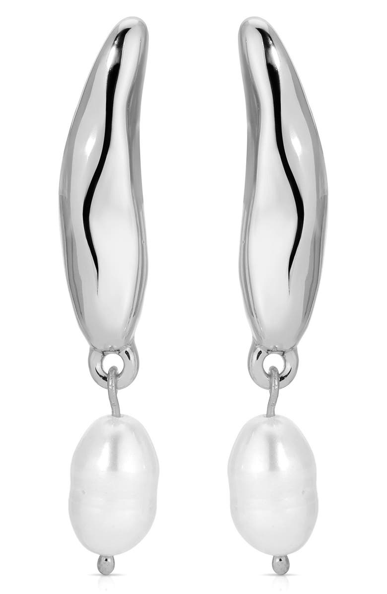 Ettika Liquid Elegance Pearl Drop Earrings, Alternate, color, Silver