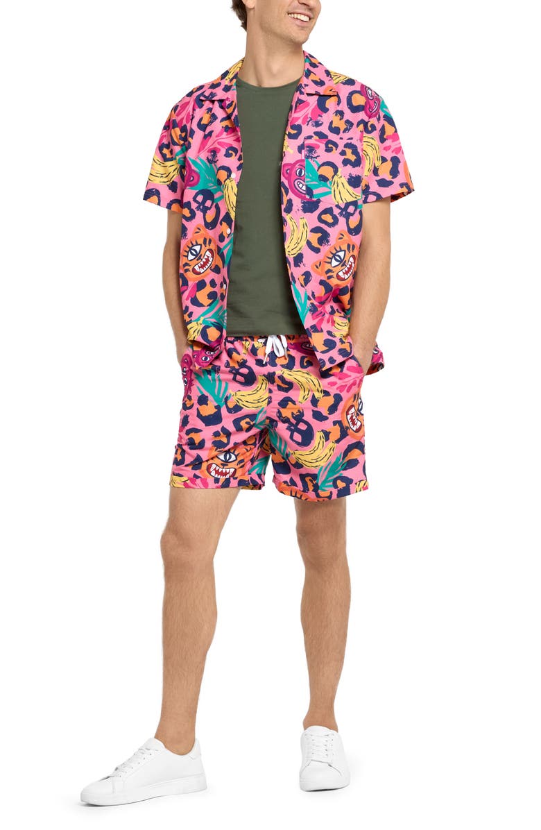 OppoSuits Leopard Spot Camp Shirt & Drawstring Shorts Set, Main, color, Pink
