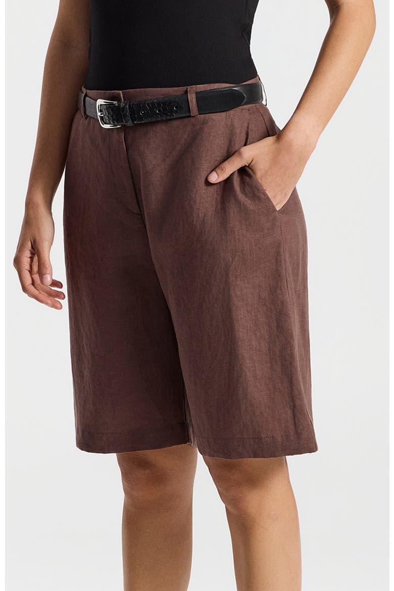 Shira High Waist Tailored Shorts, Alternate, color, Brown