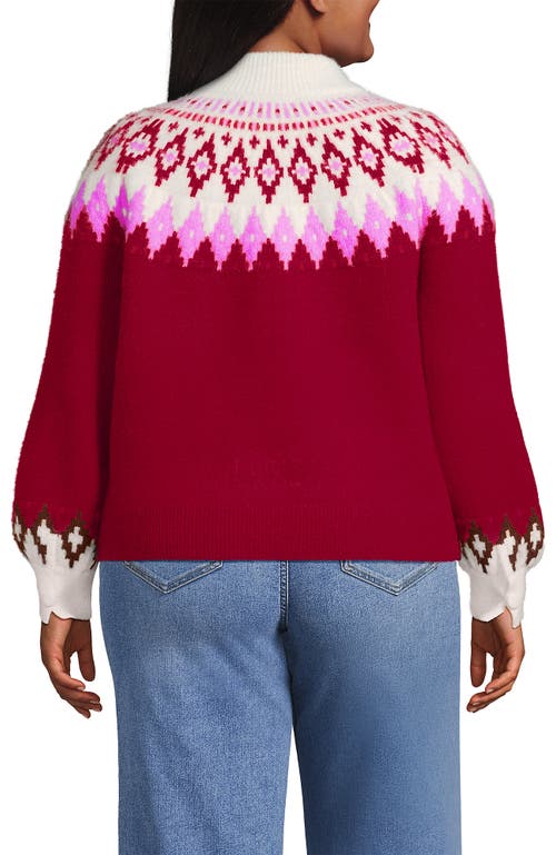 Lands' End Fuzzy Turtleneck Lantern Sleeve Jacquard Sweater In Burgundy