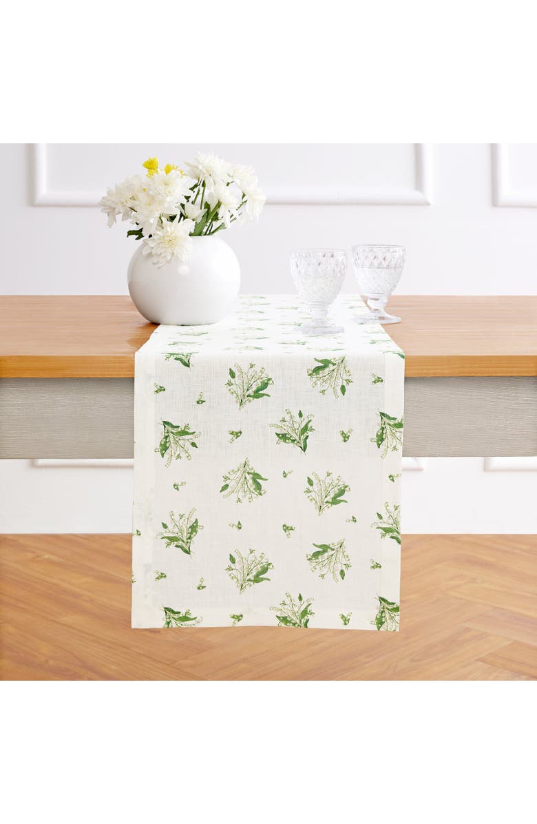 Solino Home Linen Table Runner for Dining Table, Holiday and Everyday Table Decor - Lily of the Valley, Main, color,