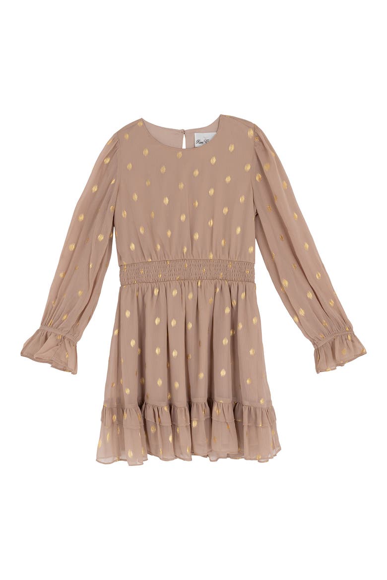 Kids' Long Sleeve Foil Dot Chiffon Dress, Main, color, BEIGE