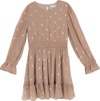 Kids' Long Sleeve Foil Dot Chiffon Dress