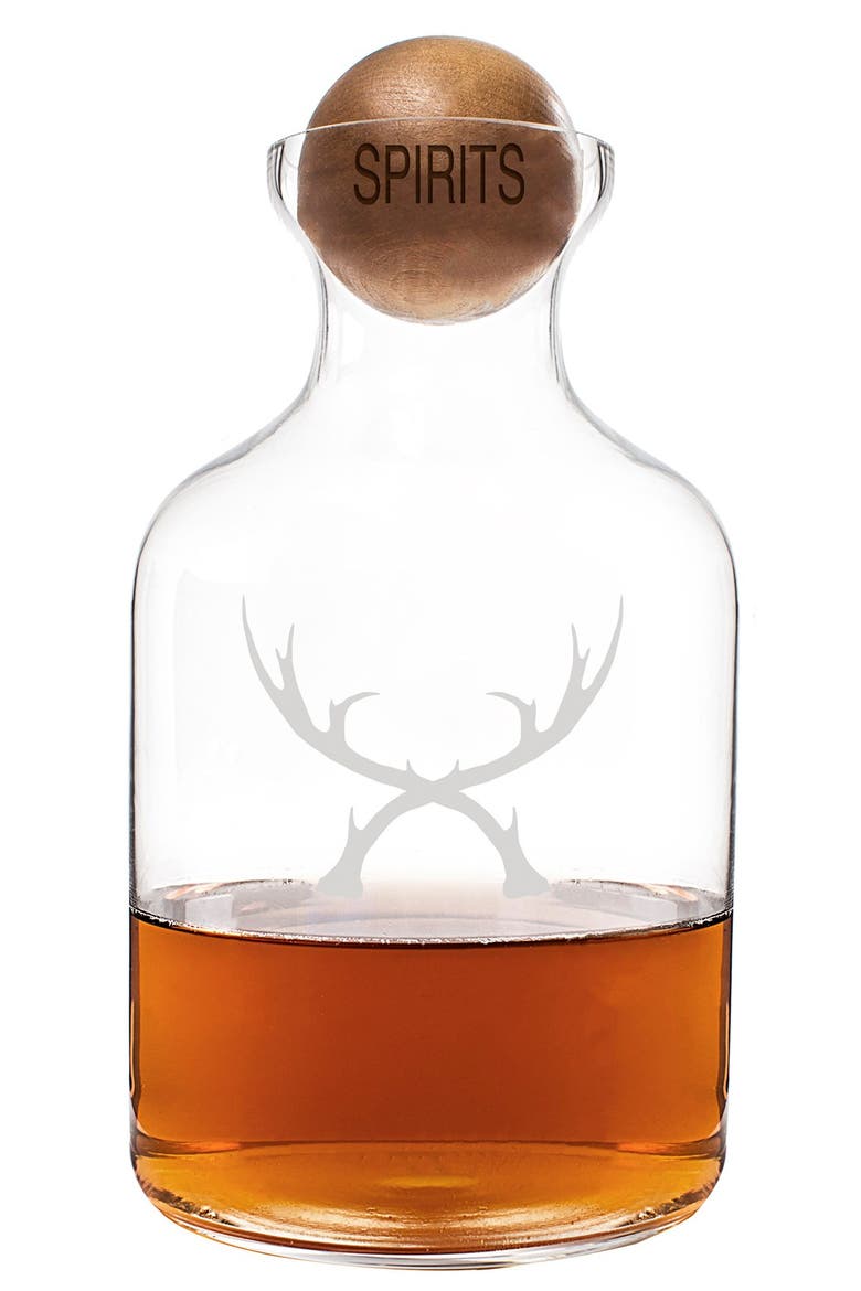 'Antlers' Glass Decanter & Wood Stopper, Main, color, BROWN
