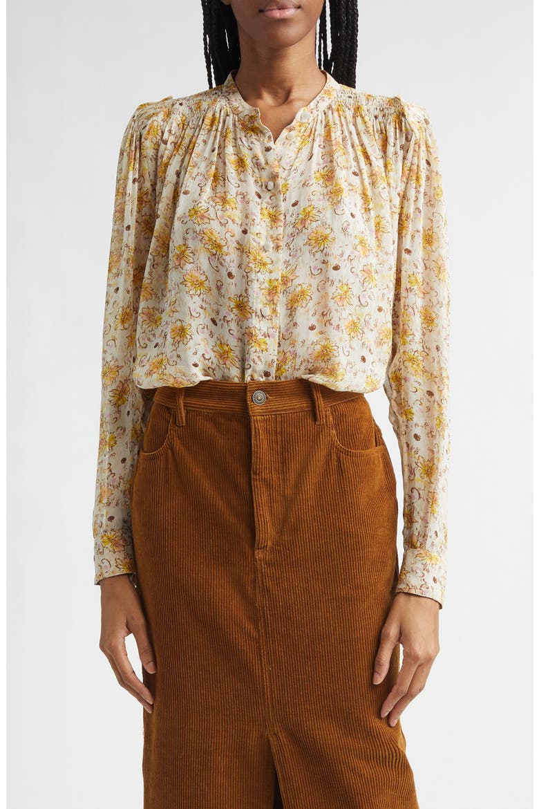 Florine Smocked Top, Main, color, LIGHT YELLOW/ ECRU