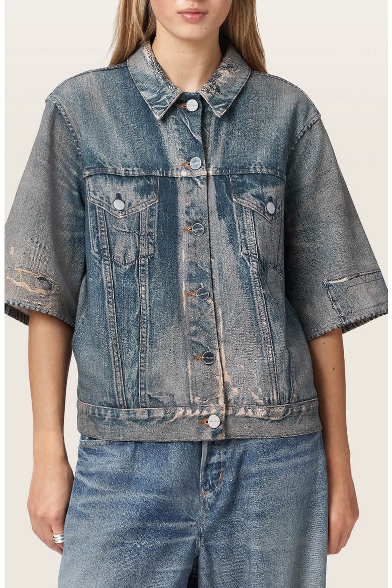 Juni Distressed French Terry Denim Shirt, Main, color, ILLUSION TINT BLUE