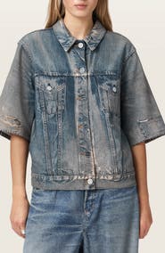 AllSaints Juni Distressed French Terry Denim Shirt