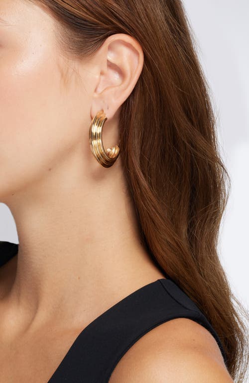 Open Edit Deco Ridge Hoop Earrings In Gold