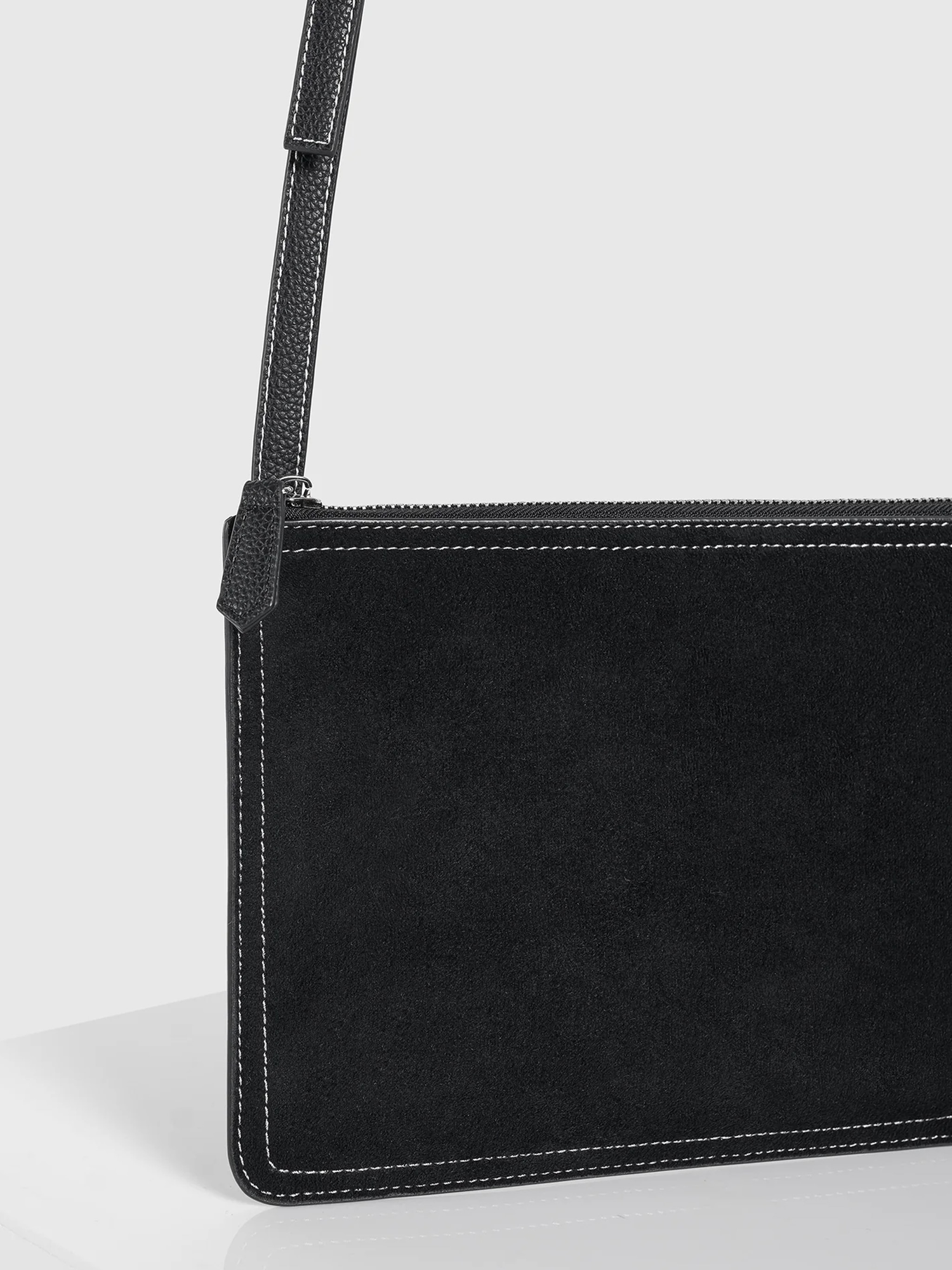 Manière De Voir Elio Suede Contrast Stitch Crossbody Bag, Alternate, color, Black