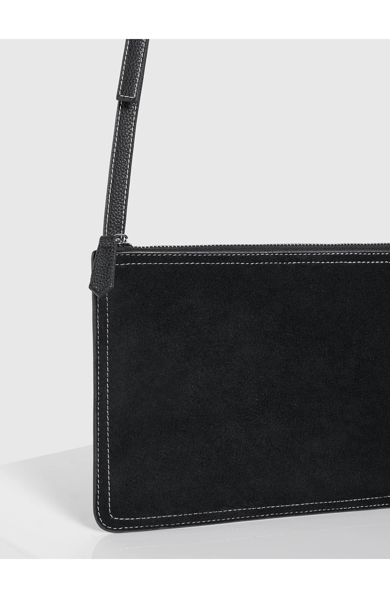 Manière De Voir Elio Suede Contrast Stitch Crossbody Bag, Alternate, color, Black