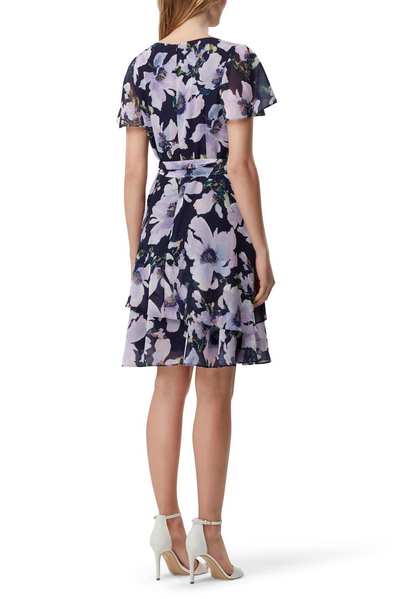 Floral Print Chiffon Faux Wrap Dress, Alternate, color, LAVENDER NAVY FLORAL