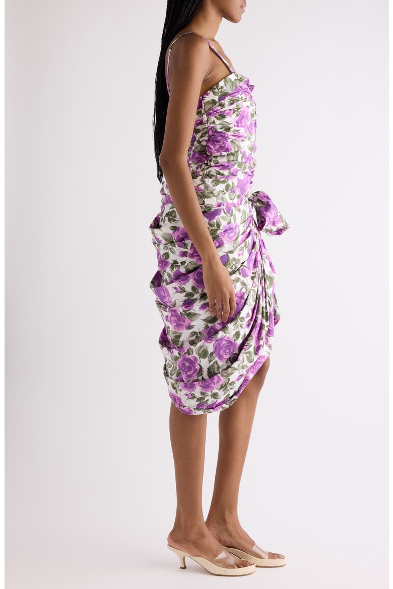 Roses Print Organic Cotton Poplin Dress, Alternate, color, WHITE - PURPLE