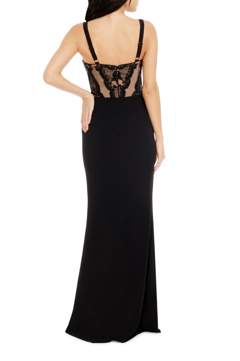 Monique Sequin Lace Bodice Gown, Alternate, color, BLACK/ BEIGE