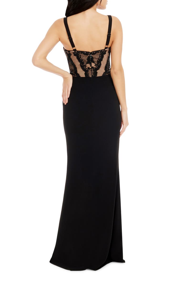 Dress the Population Monique Sequin Lace Bodice Gown, Alternate, color, Black/ Beige