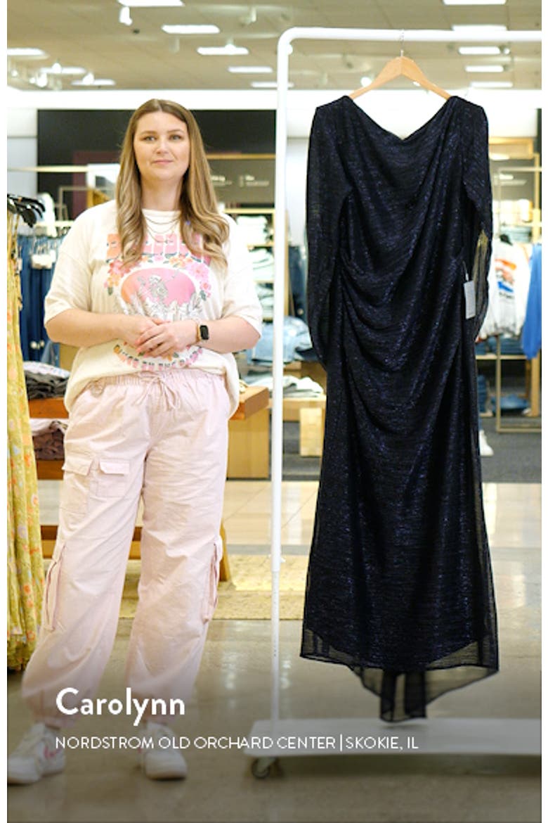 Cape Sleeve Metallic Crinkle Gown video
