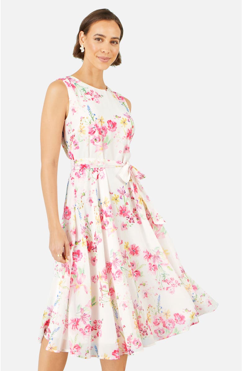 Yumi Delicate Floral Midi Skater Dress, Alternate, color, White