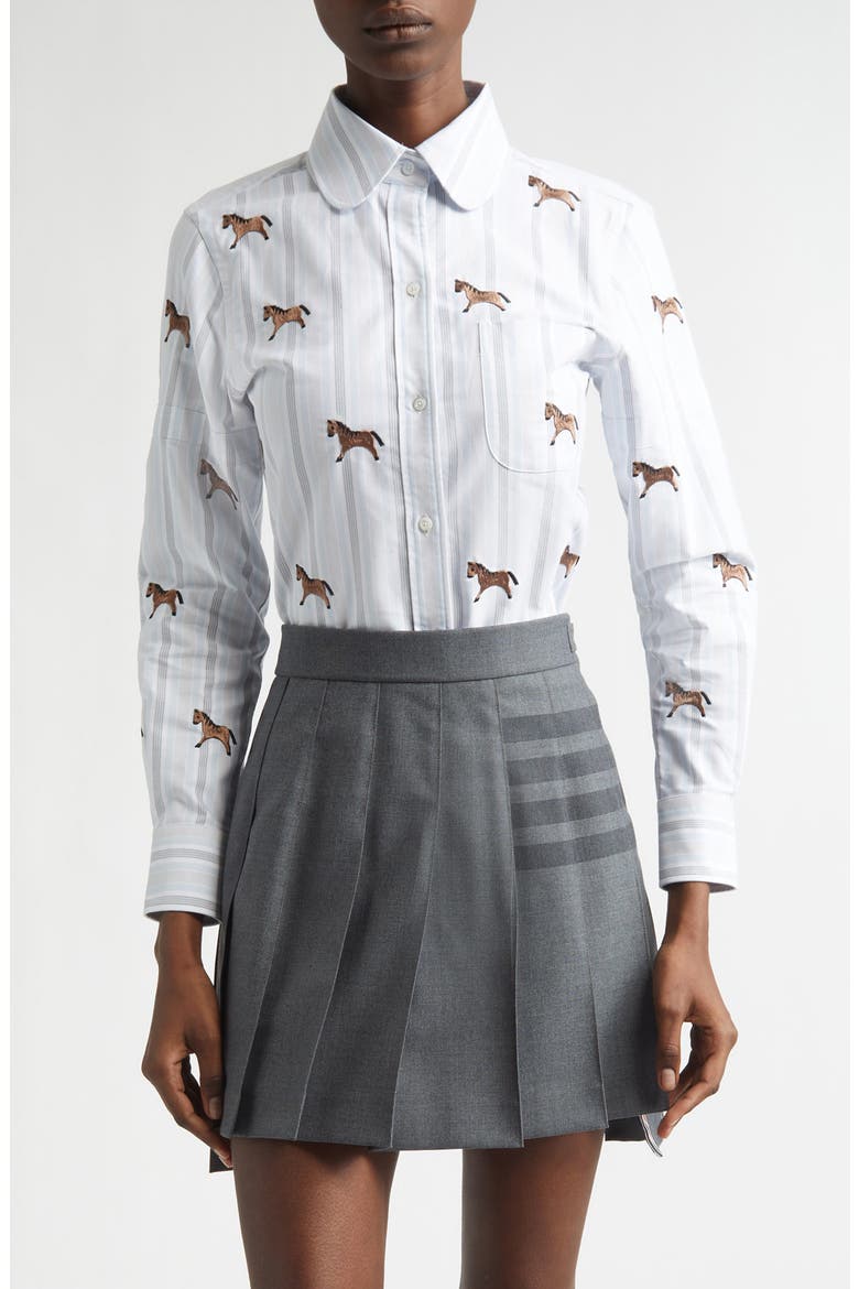 Lunar New Year Horse Embroidered Oxford Button-Up Shirt, Main, color, MEDIUM BLUE