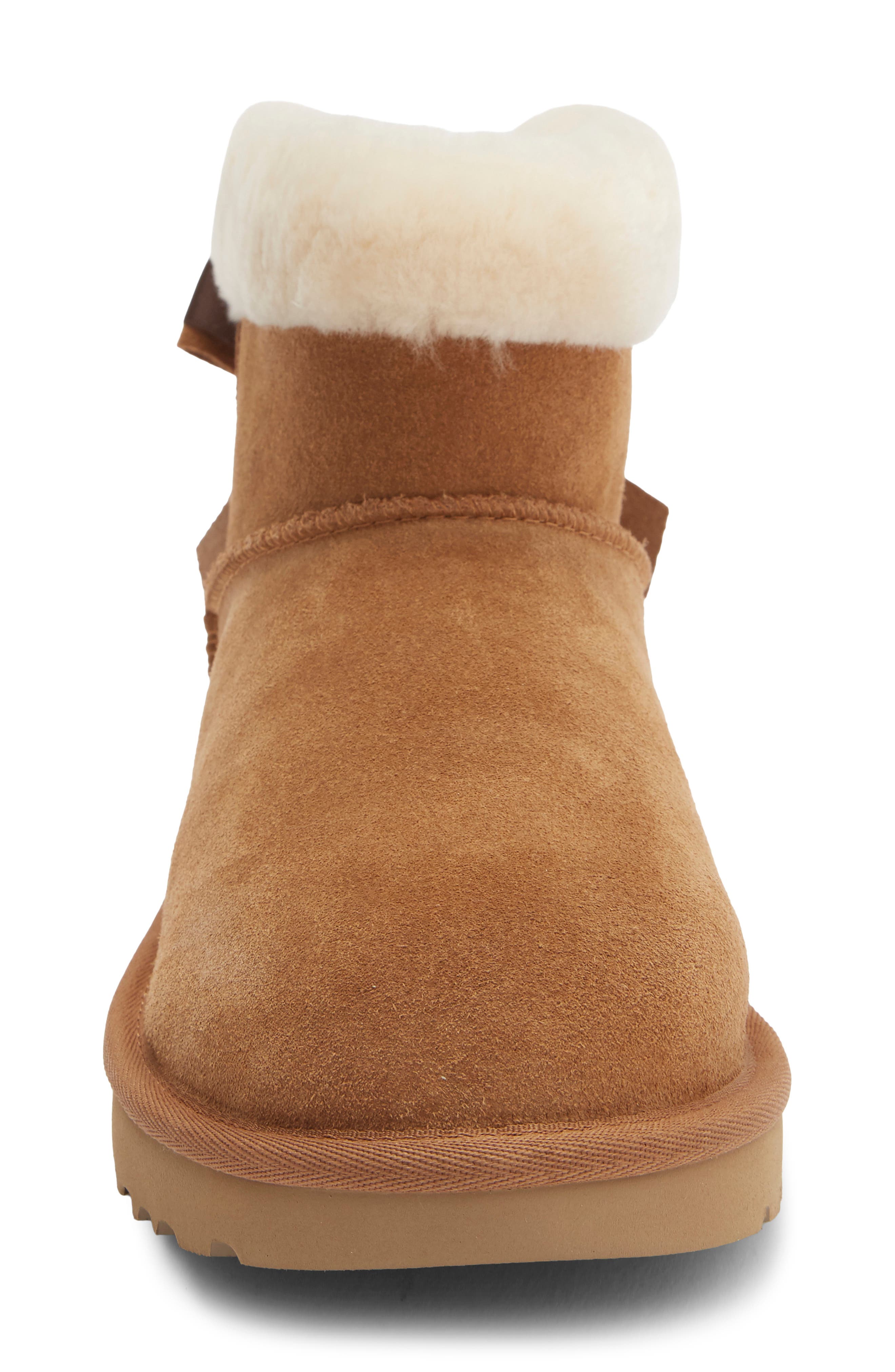 Mini Bailey Bow Faux Shearling Boot, Alternate, color, CHESTNUT