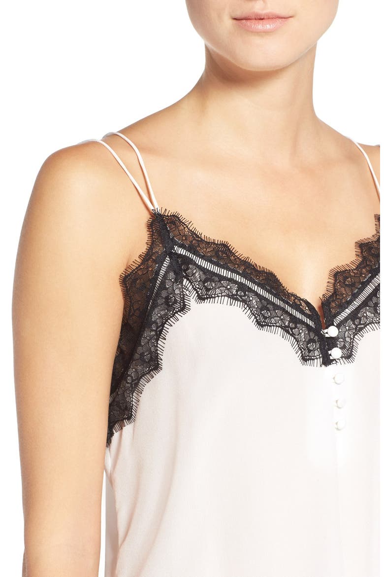 Lace Trim Silk Camisole, Alternate, color, WHITE SNOW