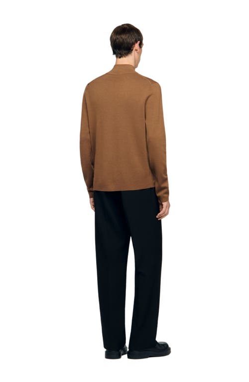 Sandro Wool Sweater With Zip Collar In Brown