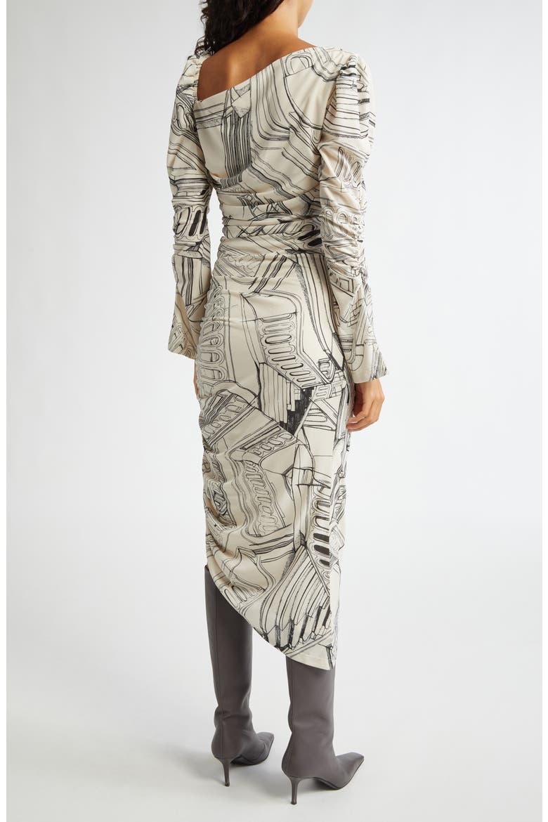 Staircase Print Long Sleeve Asymmetric Dress, Alternate, color, FINELINE STAIRCASE