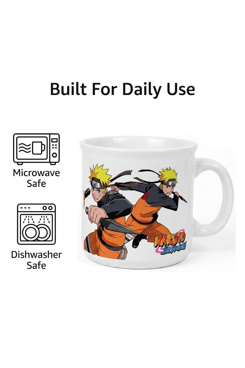 20 oz Naruto Shippuden Fight Action Ceramic Camper Mug, Alternate, color, White