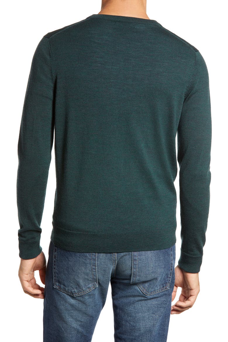 Washable Merino V-Neck Sweater, Alternate, color, GREEN SCARAB HEATHER
