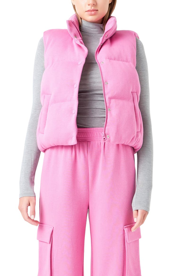 Knit Puffer Vest, Alternate, color, PINK