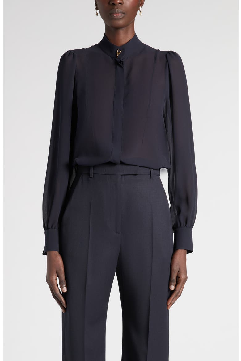 Wishbone Silk Crêpe de Chine Button-Up Shirt, Main, color, INDIGO