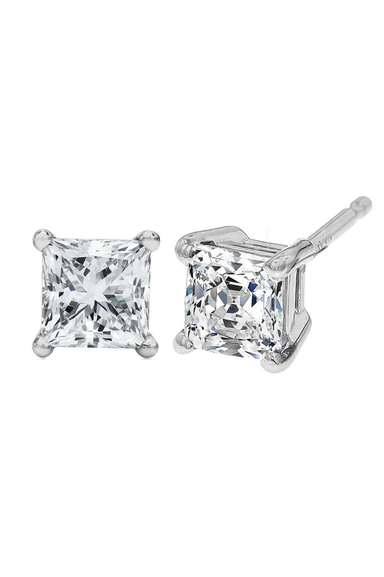 14K White Gold 1/2 Ct Princess Lab Grown Diamond Solitaire Stud Earrings, Main, color, White