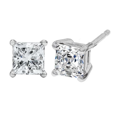 14K White Gold 1/2 Ct Princess Lab Grown Diamond Solitaire Stud Earrings