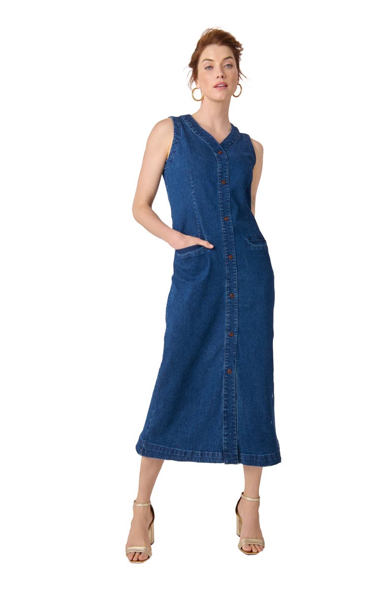 Jessica London Denim Button Midi Dress, Main, color, Medium Stonewash