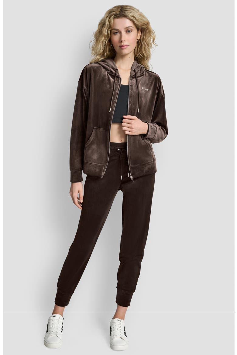 Rhinestone Velour Zip Hoodie, Alternate, color, ESPRESSO