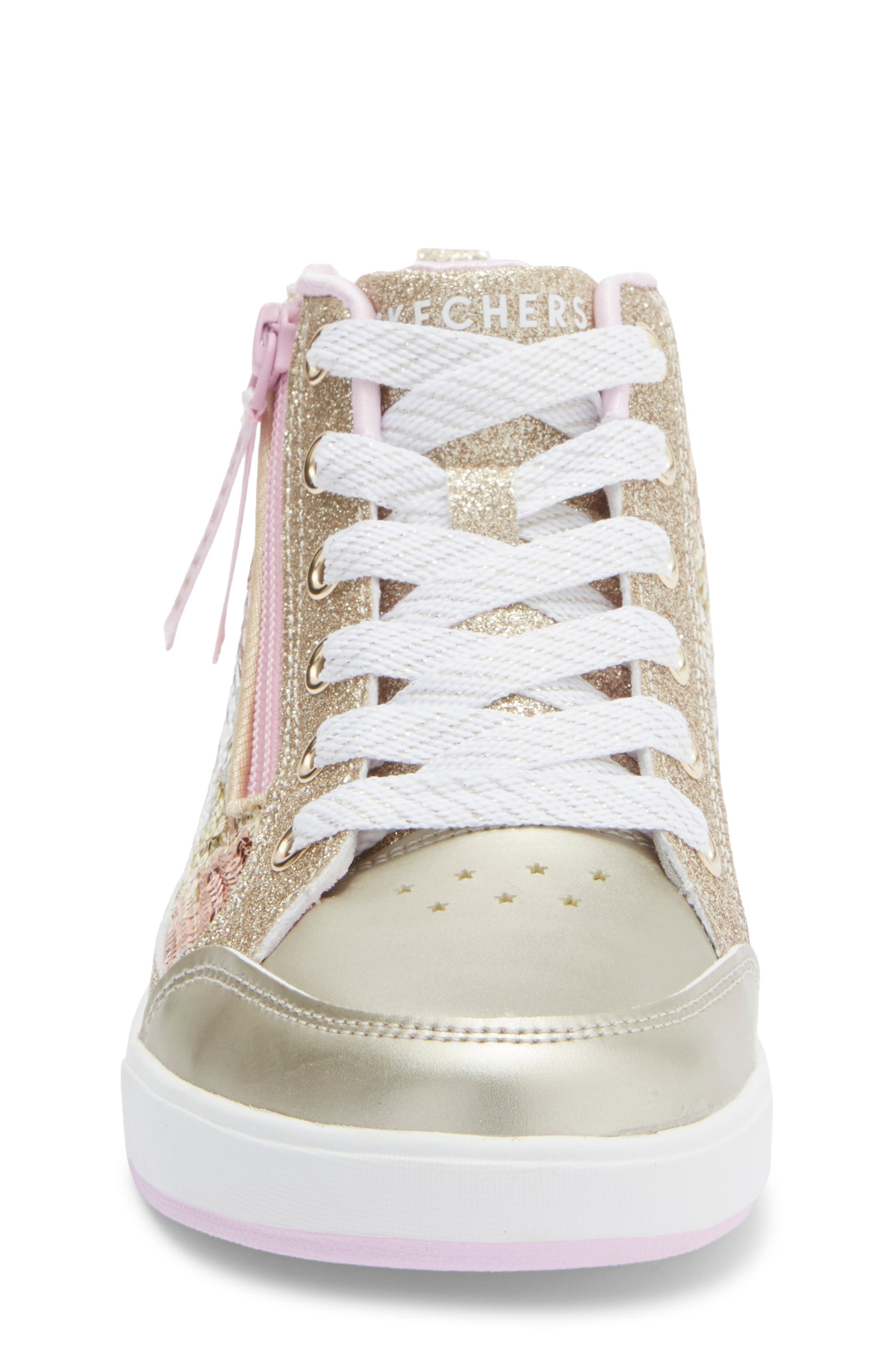 SKECHERS Kids' Shoutouts 2.0 Glitter High Top Sneaker, Alternate, color, Gold