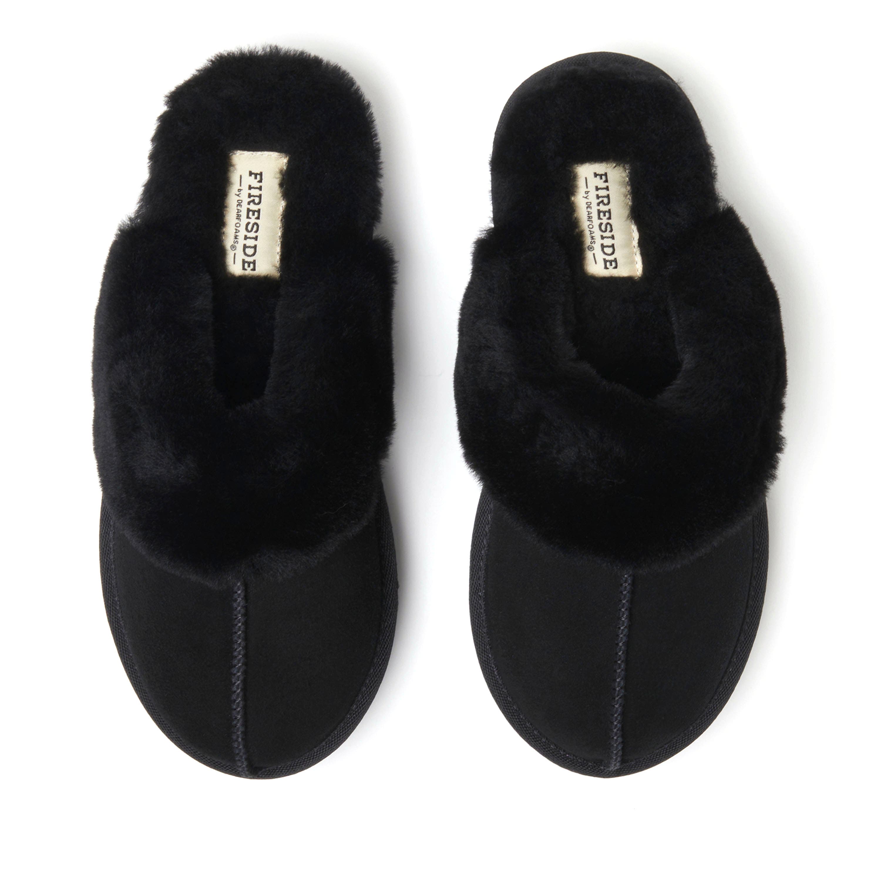 DEARFOAMS Fireside Melton Genuine Shearling Platform Scuff Slipper, Alternate, color, Black