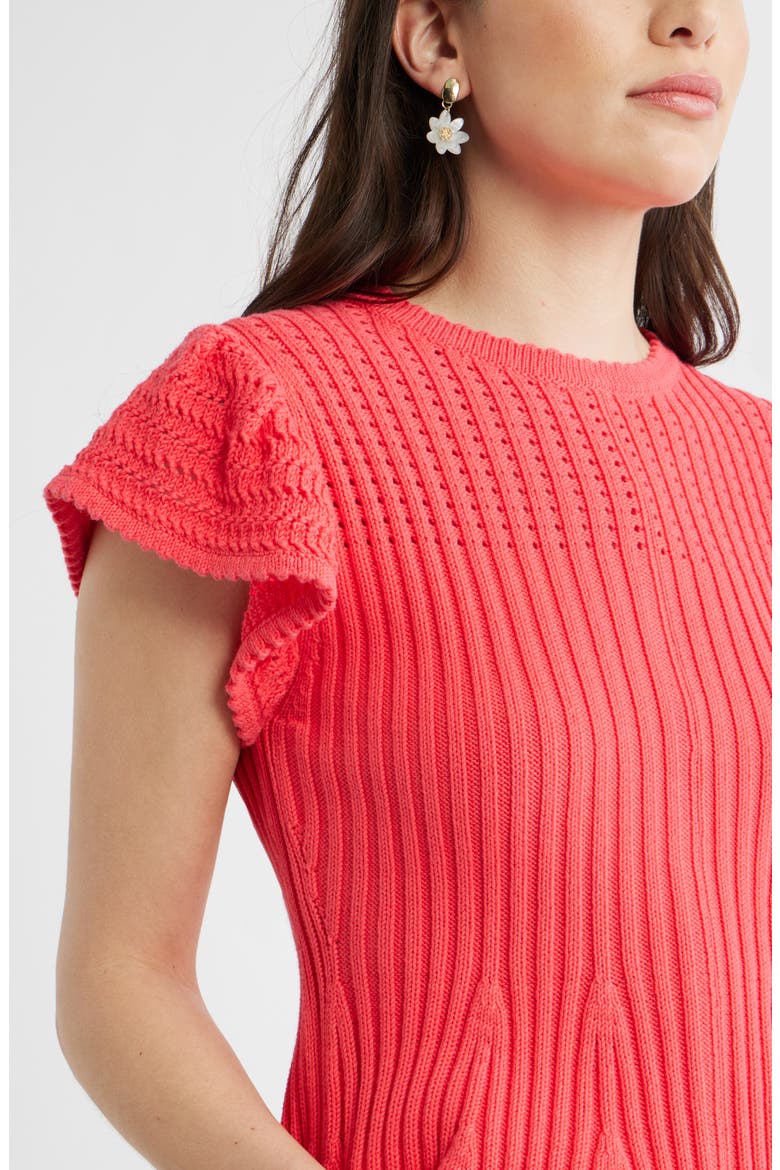 Flutter Sleeve Pima Cotton Sweater, Alternate, color, RED GERANIUM
