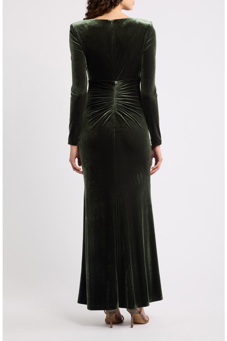 Ruched Velvet Long Sleeve Gown, Alternate, color, OLIVE