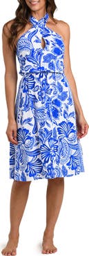 La Blanca Botanical Brocade Fit & Flare Halter Dress