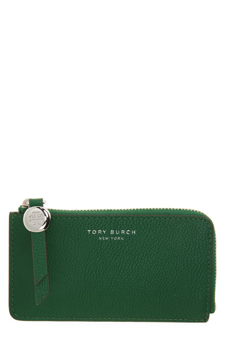 Romy Leather Zip Card Case, Main, color, DARK KALE