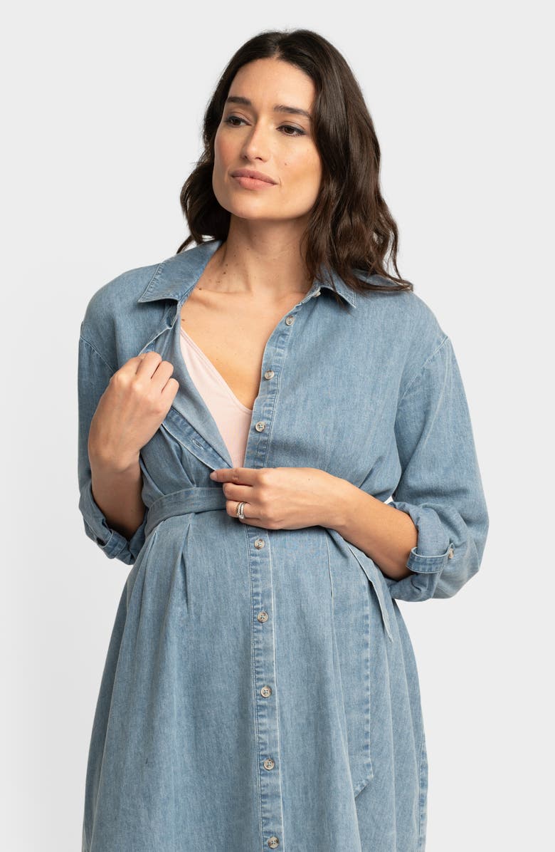 Seraphine Long Sleeve Chambray Maternity Shirtdress, Alternate, color, 