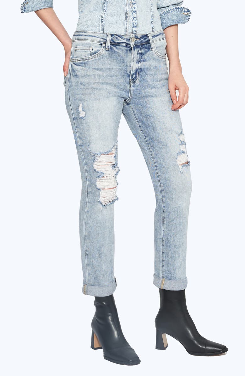 Bayeas High Waist Rolled Cuff Straight Leg Jeans, Alternate, color, Light Blue