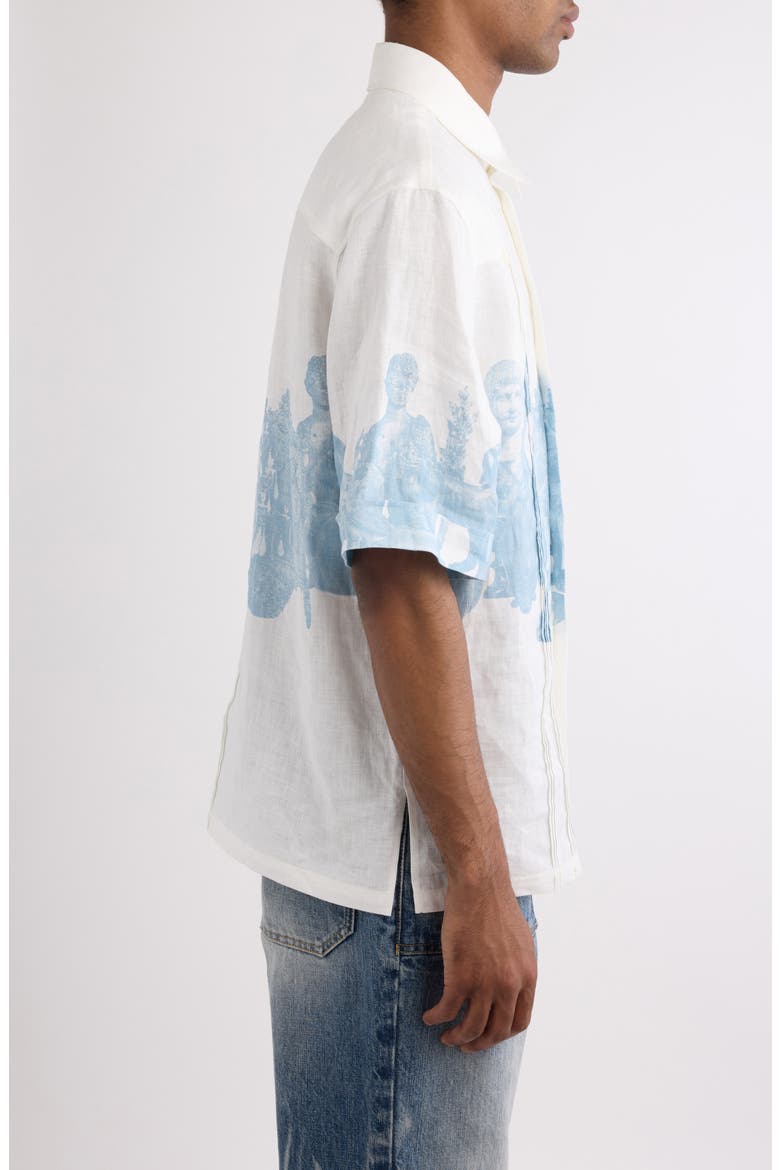 Hubert Objects Print Linen Button-Up Shirt, Alternate, color, BLUE/ WHITE