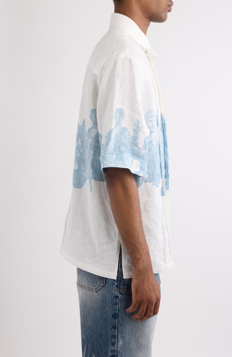 Givenchy Hubert Objects Print Linen Button-Up Shirt, Alternate, color, 
