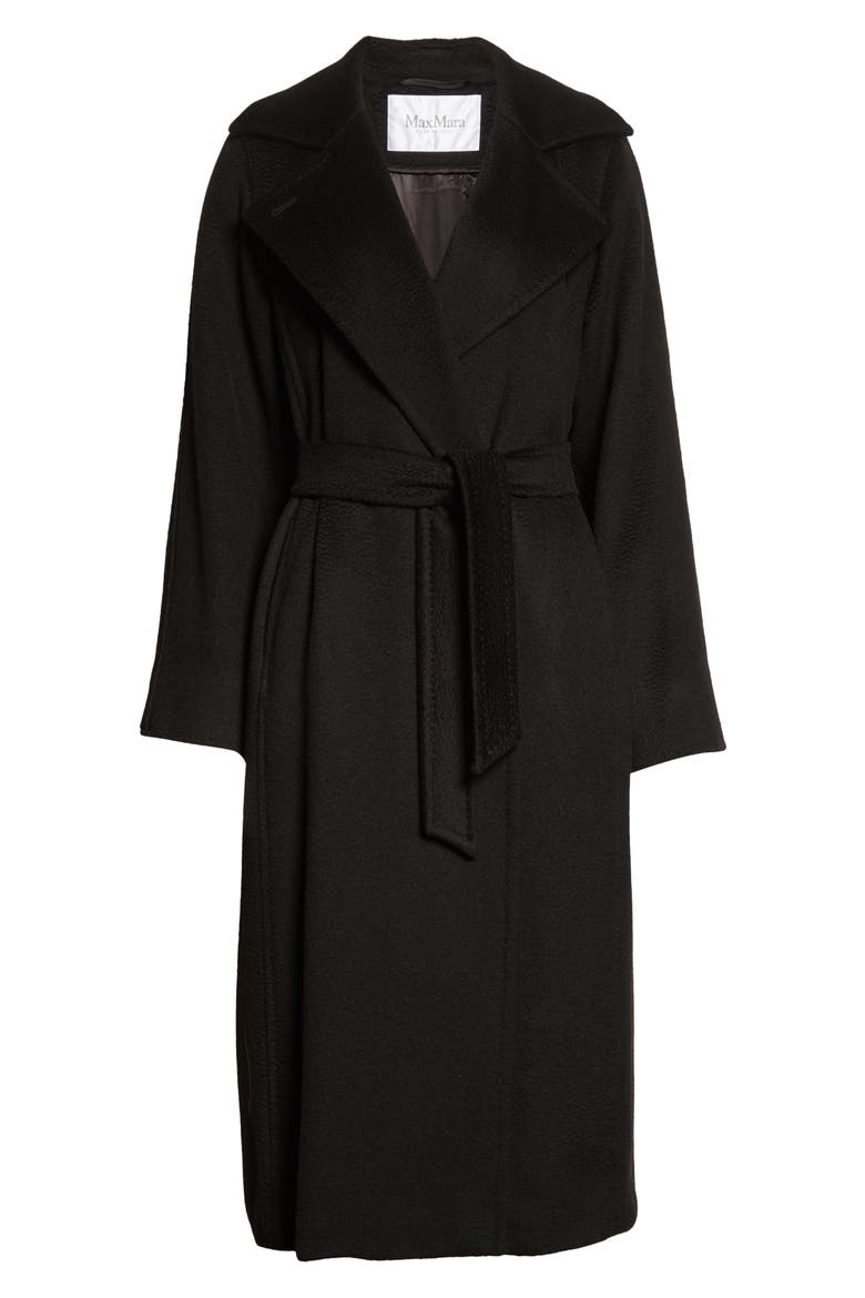 Manuela Camel Hair Wrap Coat, Alternate, color, BLACK
