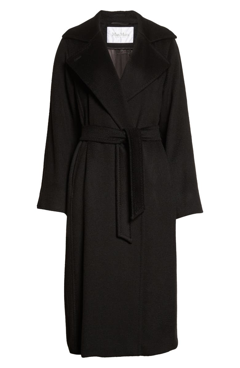 Max Mara Manuela Camel Hair Wrap Coat, Alternate, color, Black