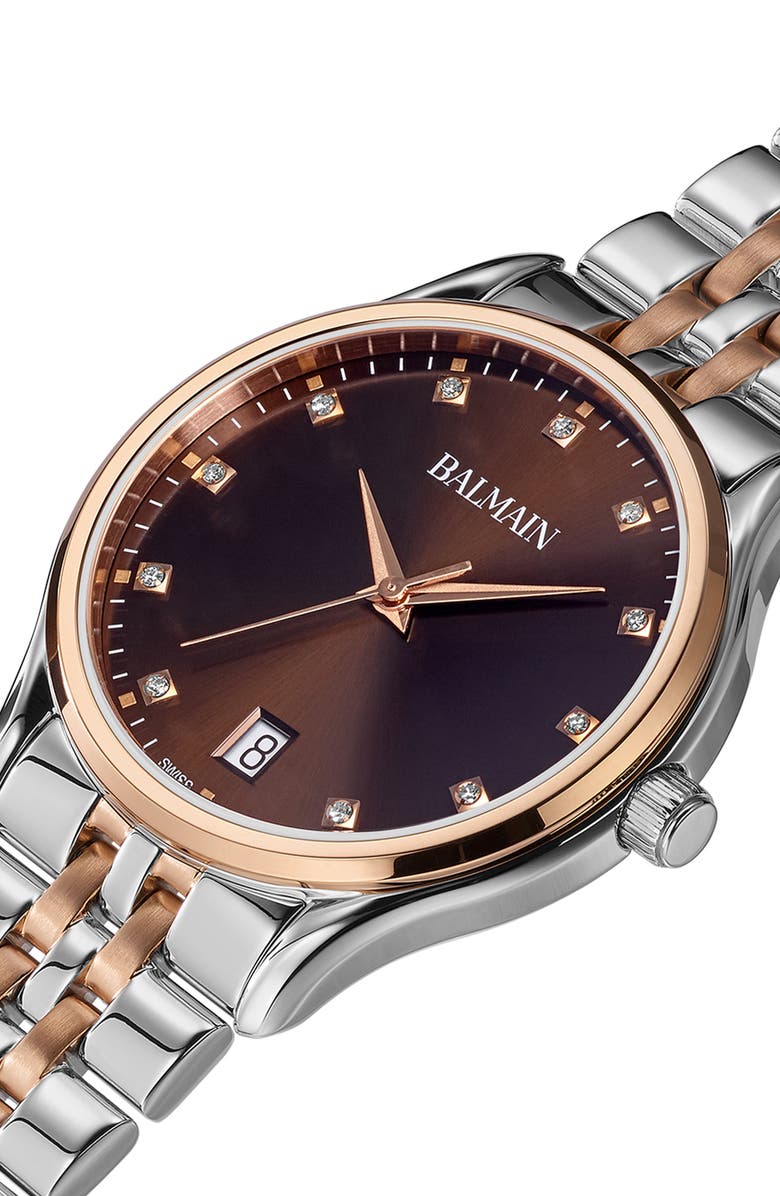 BALMAIN WATCHES Beleganza Diamond Bracelet Watch, 32mm, Alternate, color, Stainless Steel/Rose Gold