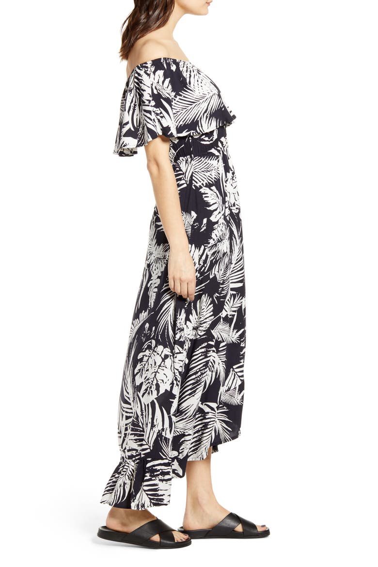 Gardenia Off the Shoulder High/Low Dress, Alternate, color, BLACK