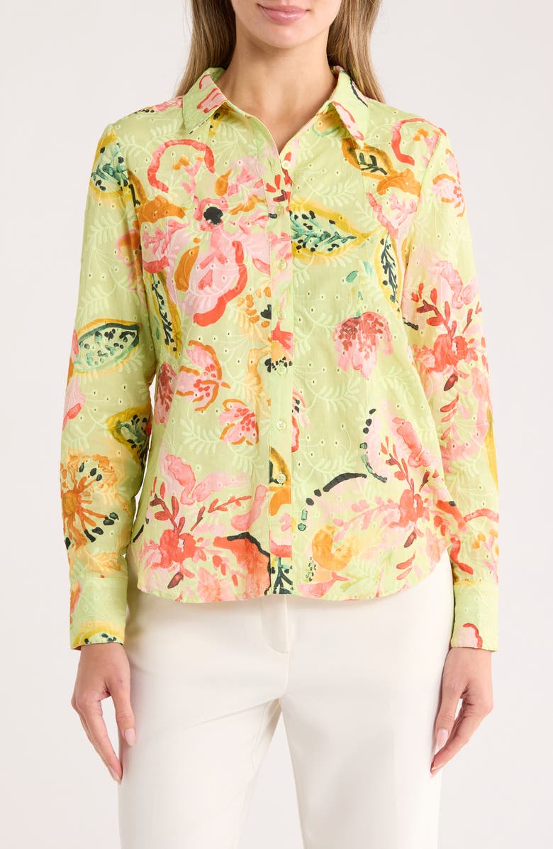 Nicole Miller Eyelet Embroidered Button-Up Shirt, Main, color,