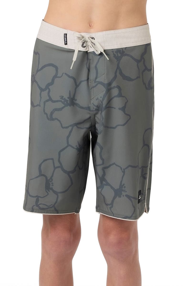 O'Neill Kids' Hyperfreak Mysto Scallop Swim Trunks, Main, color, Mulled Basil
